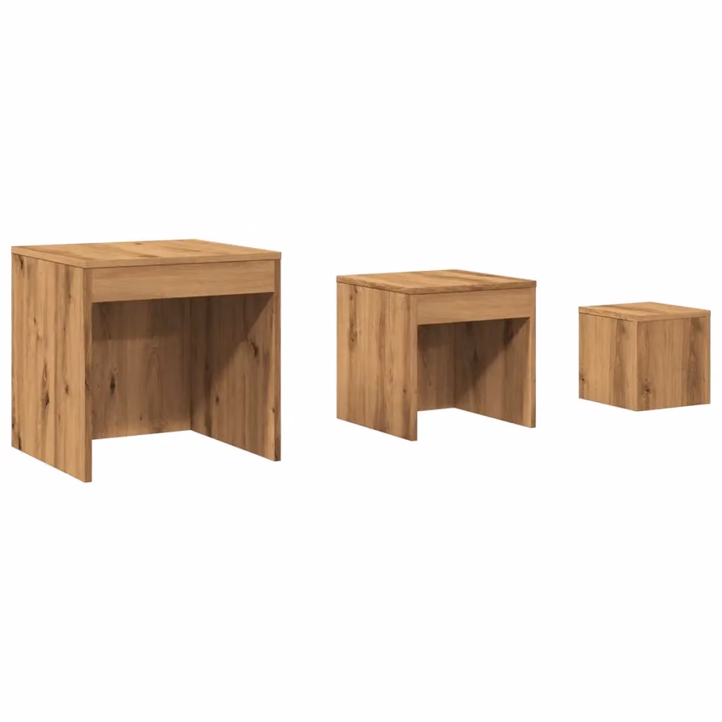 Berkfield Home Nesting Tables, 3 Piece Set in Brown Artisan Oak Engineered Wood – 2