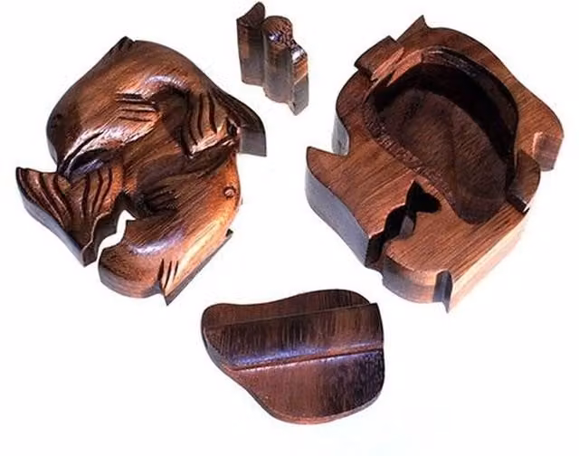 KDMK Bali Magic Box Dolphin 3D Wooden Shape Sorter Puzzle Gift Box in Brown