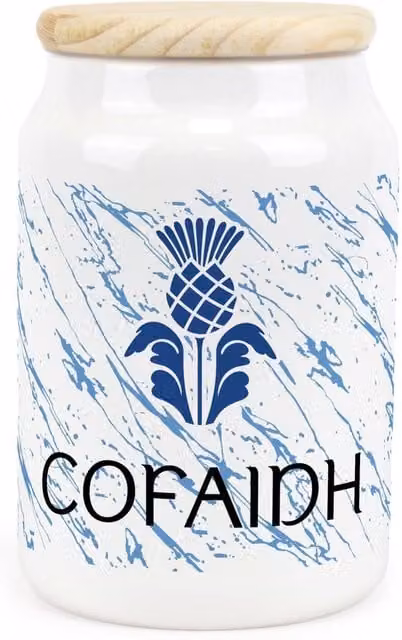 Purely Home Scottish Thistle Cofaidh Ceramic Coffee Storage Canister, Blue and White Floral, Airtight and Leakproof