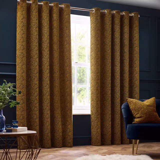 Galaxy Gold Chenille Eyelet Curtains, Height: 229 cm
