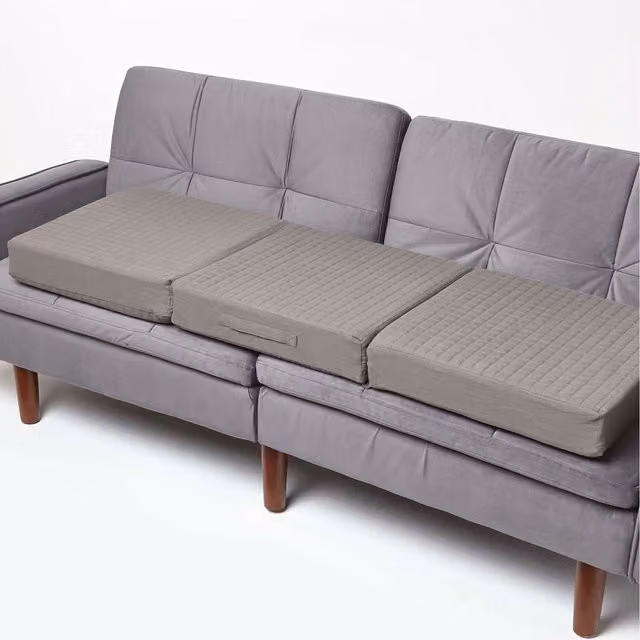 Homescapes Grey Quilted Cotton Rectangular Armchair Booster Cushion Cover