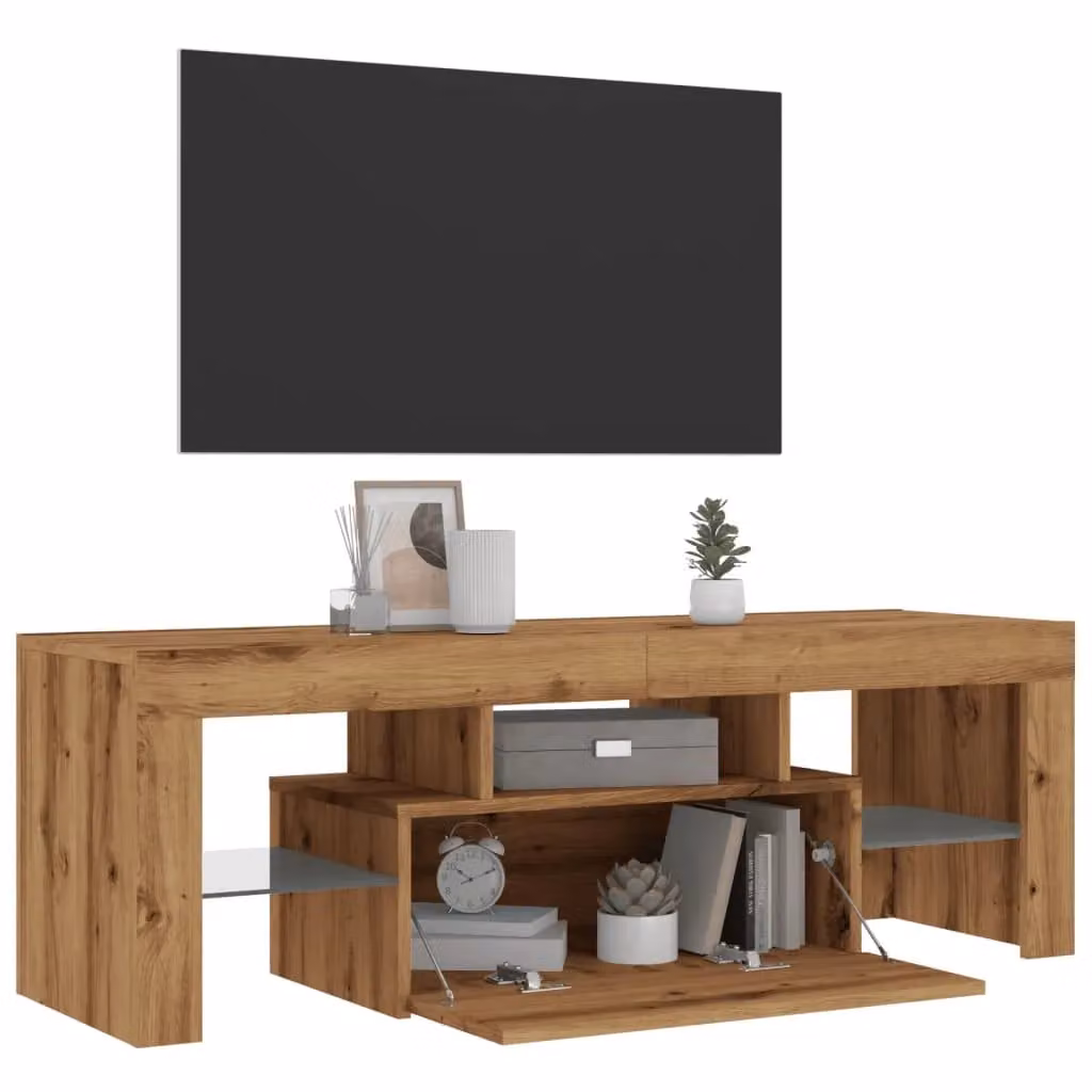 Berkfield Home Artisan Oak TV Cabinet with LED Lights in Brown, W/D/H: 120 x 40 x 36.5 cm – 5