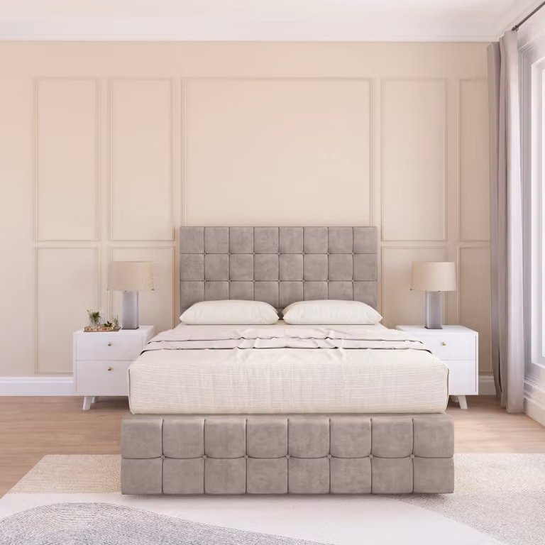 Sloomy Berlin Chesterfield Upholstered Divan Bed Frame with Headboard in Beige, W/D/H: 200 x 200 cm