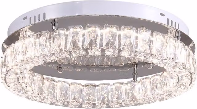 Livingandhome 20W Dimmable Circular Crystal and Stainless Steel Ceiling Light in Chrome and White