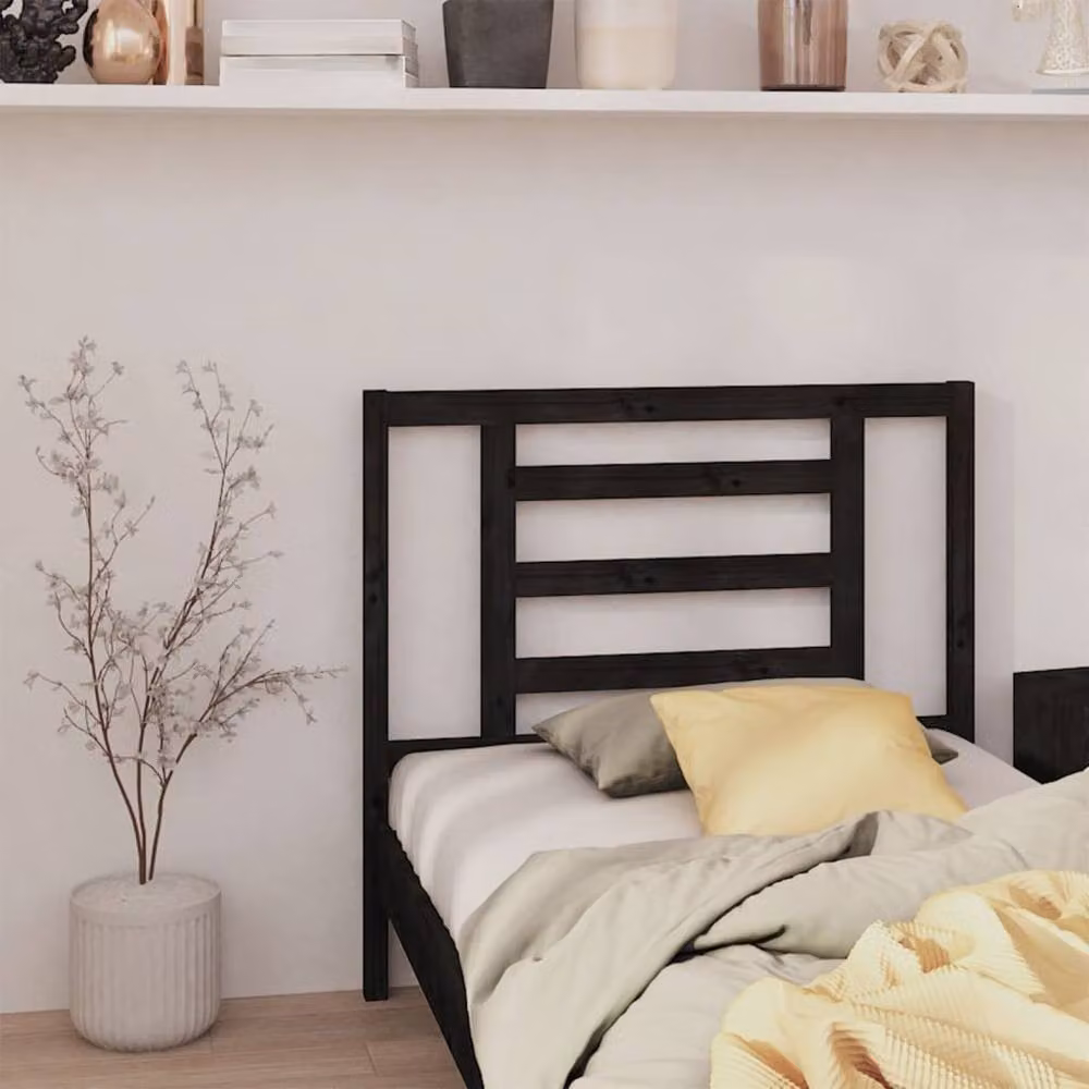 Berkfield Home Beautiful Bed Headboard in Black Solid Pine Wood, W/D/H: 96 x 4 x 100 cm – 2
