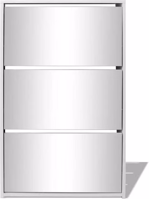 Berkfield Home Modern Glossy White 3-Layer Shoe Cabinet with Mirror and Tilting Compartments W/D/H: 63 x 17 x 102.5 cm