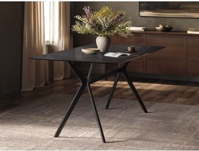 Solace+Co Emil Modern Rectangular Glass Dining Table with Black Central Column