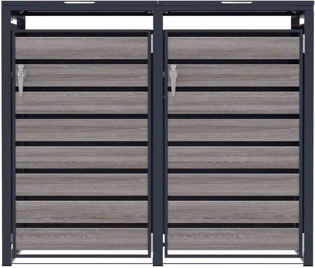 Monstershop Double Wheelie Bin Metal and Wood Garden Storage in Matt Anthracite Grey – 1