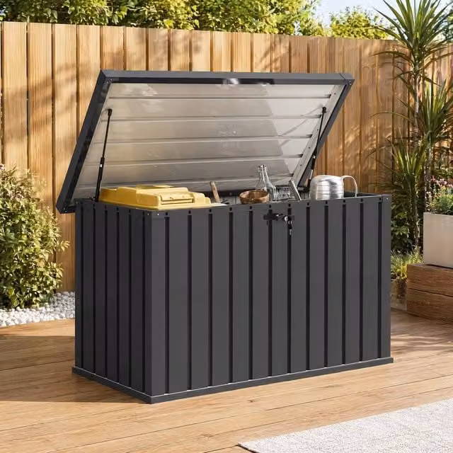 STILVORA Lockable Garden Storage Box, 400 L, Dark Grey