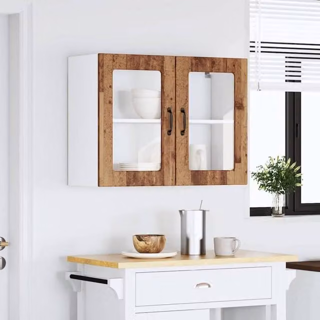 Berkfield Home Lucca Kitchen Wall Cabinet with Glass Door, Brown, W/D/H: 60.0 x 31.0 x 80.0 cm