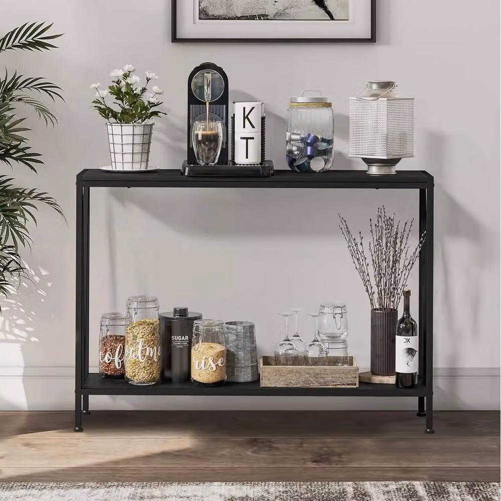 VOGREX 2-Tier Narrow Console Side Table in Black – 5