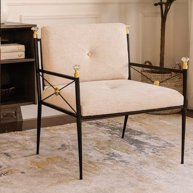 Orsina Glamorous Velvet Lounge Chair with Armrests in Black and Gold
