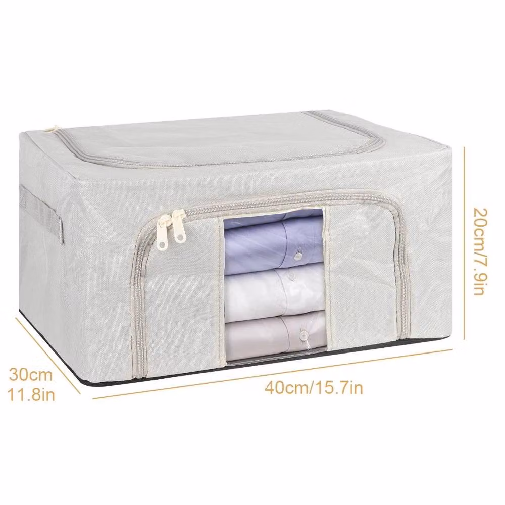 KORVIXA Foldable Canvas Storage Boxes with Lid and Handles in Grey, W/D/H: 90 x 90 x 90 cm – 2