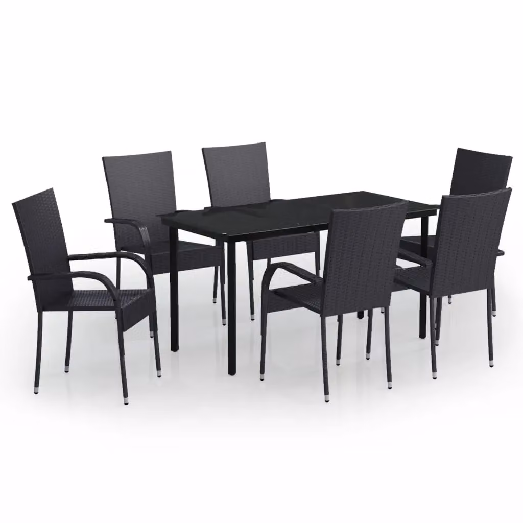 Berkfield Home 7 Piece Outdoor Dining Set in Black Steel and Glass – 2