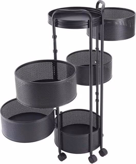 PAWNORA Rotating Serving Trolley Cart in Matt Black Metal for Kitchen and Bathroom – 1