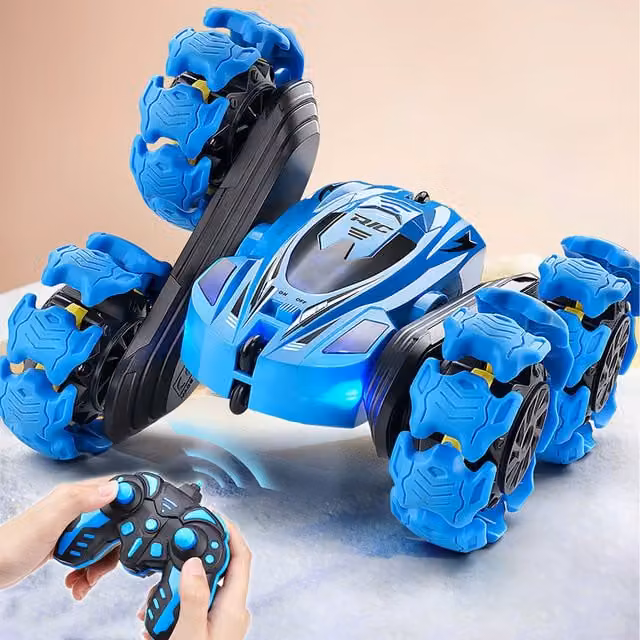 Livingandhome Rechargeable Remote Control Stunt Car in Blue
