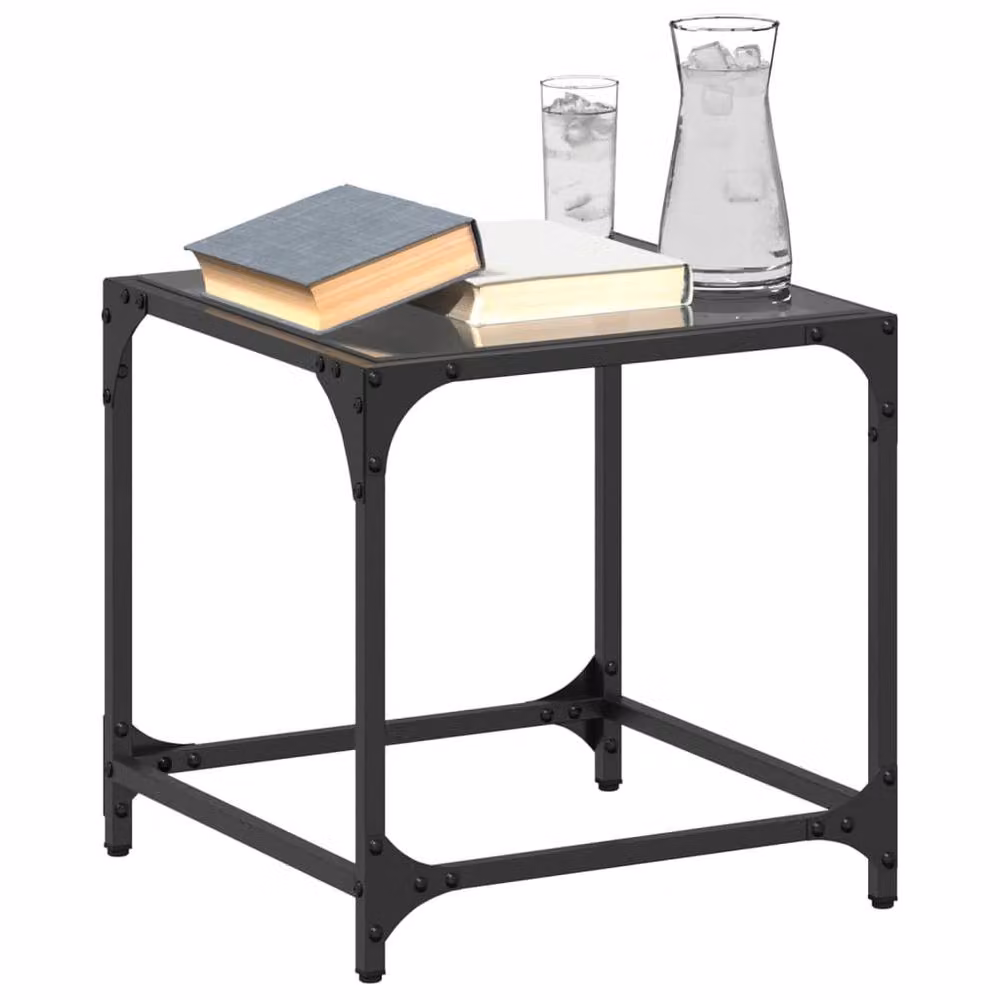 Berkfield Home Modern Coffee Table Set with Black Glass Top and Steel Frame, 2 Pieces, W/D/H: 40 x 40 x 40 cm – 2