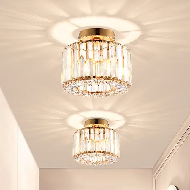 Komore Crystal Cylinder Ceiling Light in Gold and Transparent
