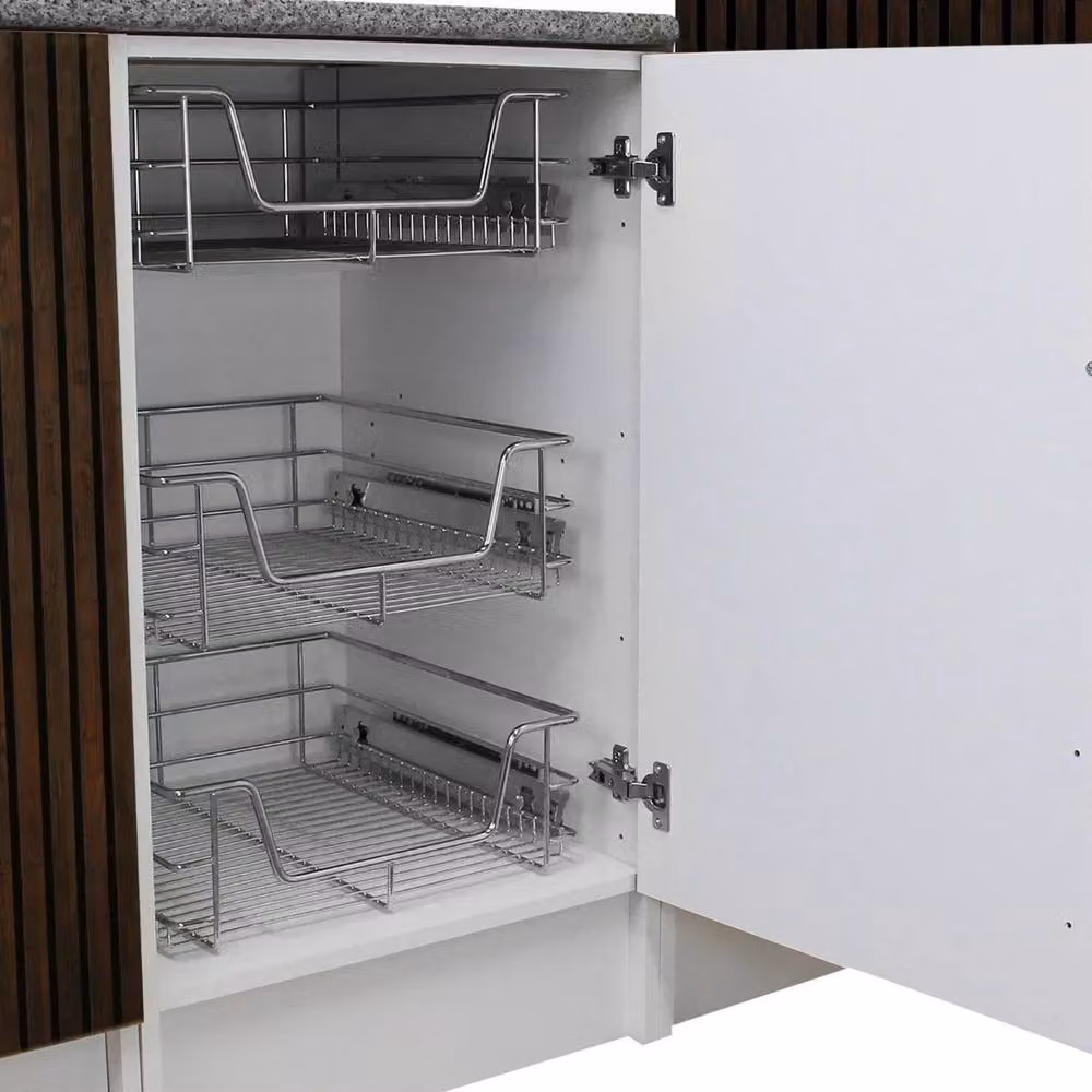 KuKoo 5 Pack Metal Pull Out Kitchen Storage Baskets in Silver, 600mm Wide – 3
