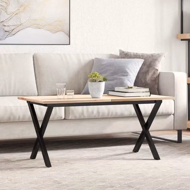 Berkfield Home X-Frame Coffee Table Legs in Black Steel, W/D/H: 80 x 40 x 43 cm