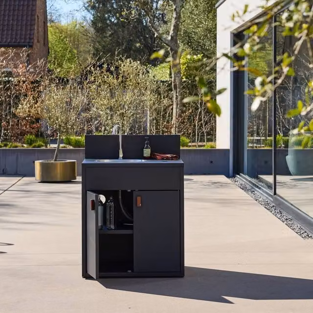 sweeek Outdoor Kitchen Sink Module with 2 Doors in Black Stainless Steel, W/D/H: 80 x 62.5 x 110 cm