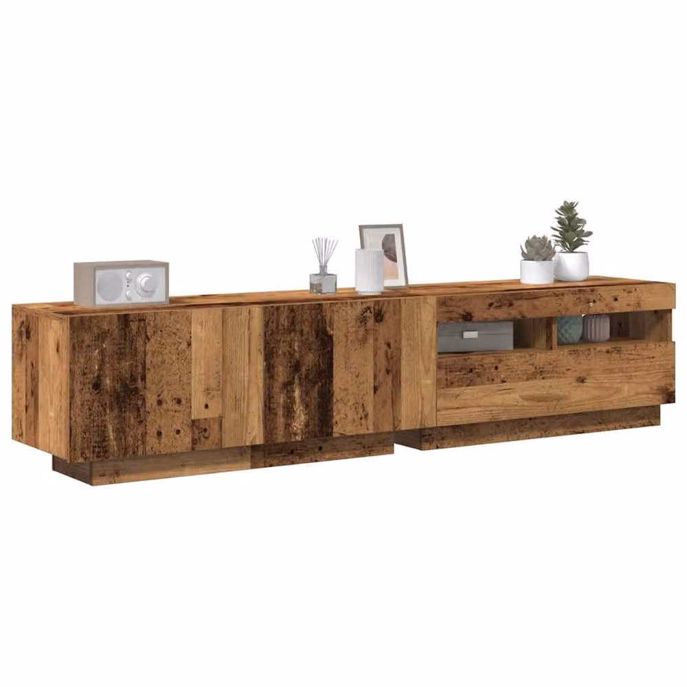 Berkfield Home Artisan Oak TV Cabinet with LED Lights in Brown, W/D/H: 180 x 35 x 40 cm – 2