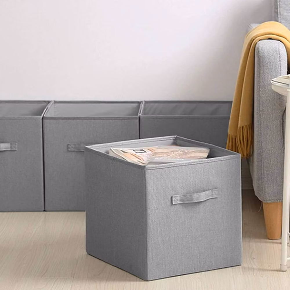 PAWNORA Set of 6 Collapsible Fabric and Cardboard Cube Storage Boxes in Grey – 3