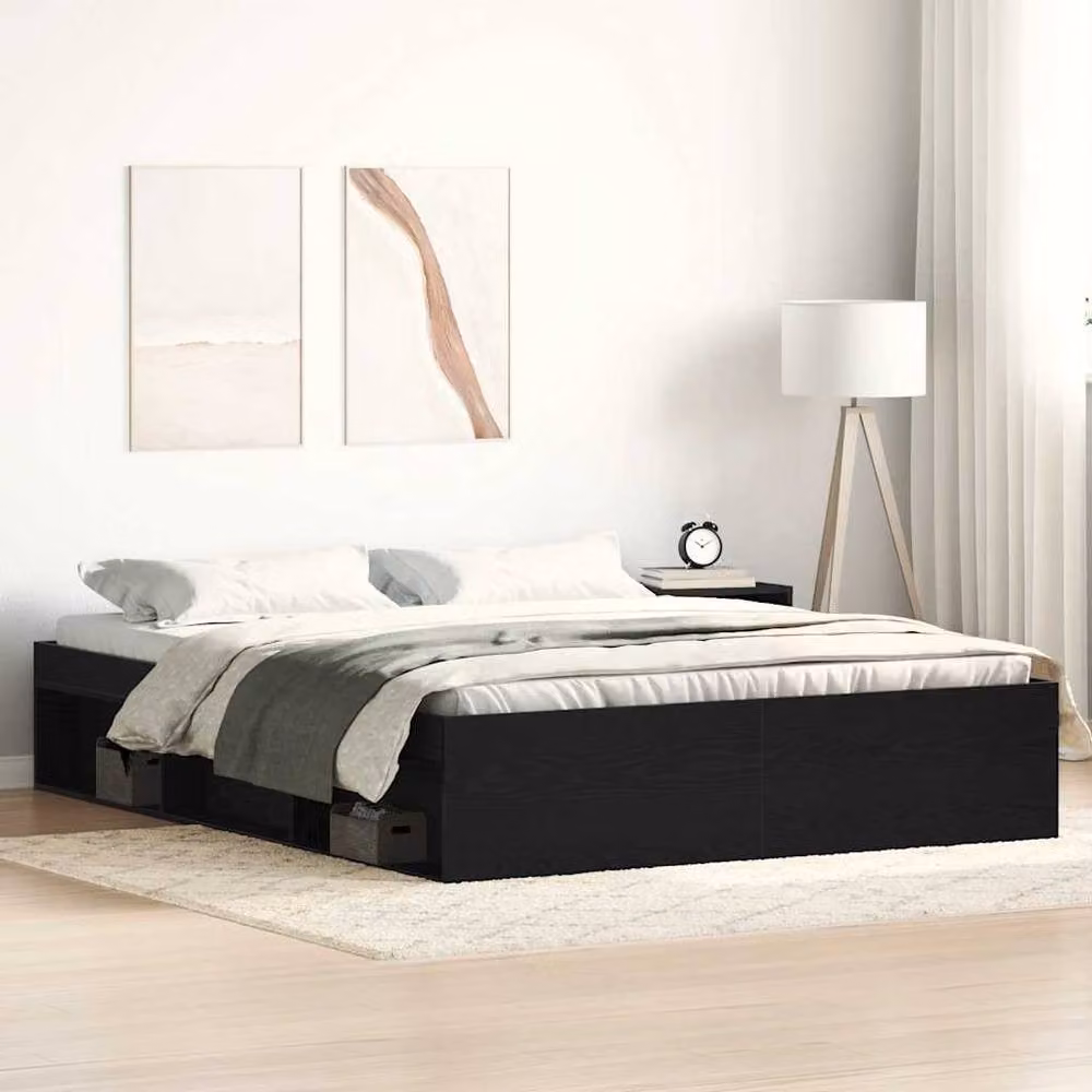 Berkfield Home Modern Bed Frame in Black Oak with Side Compartments, W/D/H: 150 x 200 cm – 2
