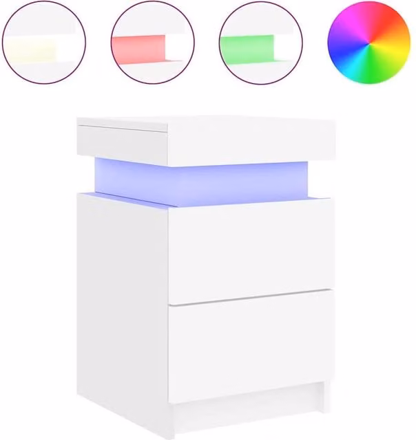 Berkfield Home Modern White Bedside Cabinet with Integrated LED Lighting W/D/H: 35 x 39 x 55 cm
