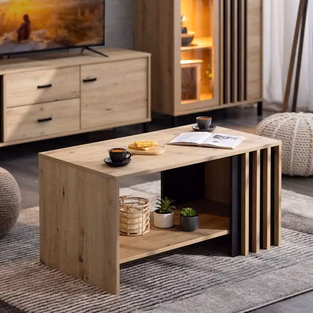 Dorel Home Laval Club Modern Square Coffee Table in Artisan Oak and Black