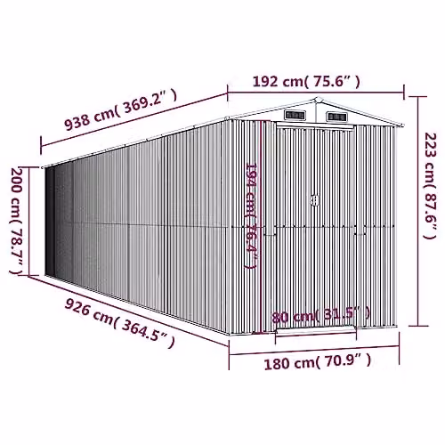 vidaXL Garden Shed Outdoor Storage House in Dark Brown Galvanised Steel W/D/H: 192 x 938 x 223 cm – 3
