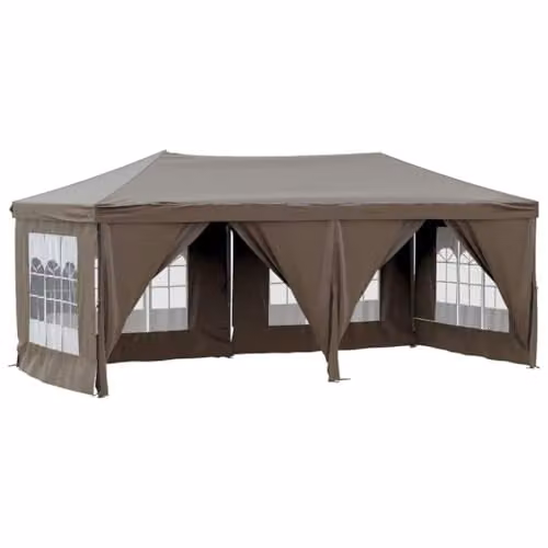 vidaXL Folding Party Tent with Sidewalls, Taupe, W: 300 cm, D: 600 cm, H: 245 cm – 1
