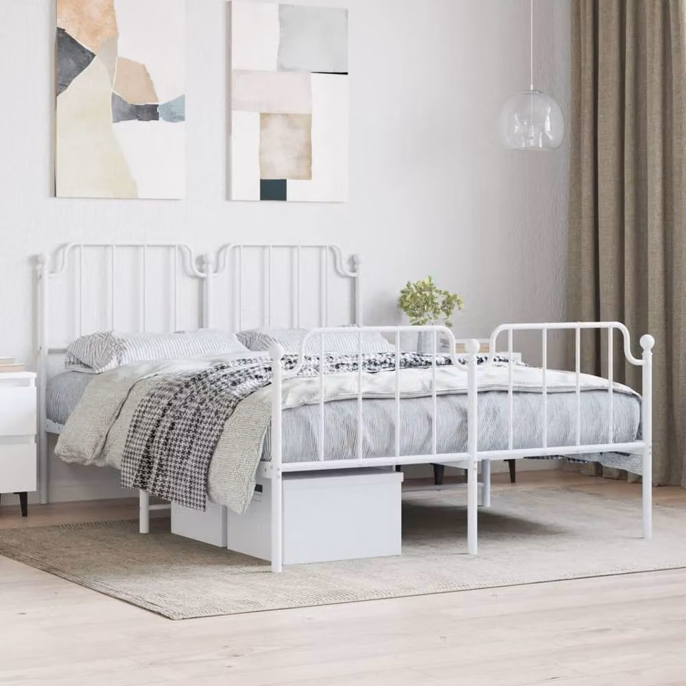 Berkfield Home Metal Bed Frame with Headboard and Footboard, White, W/D/H: 140 x 190 cm – 2