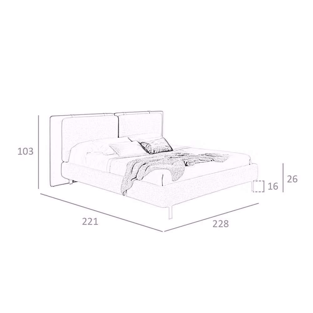 Angel Cerda Brown Leatherette and Grey Fabric Double Bed W/D/H: 228 x 180 x 103 cm – 6