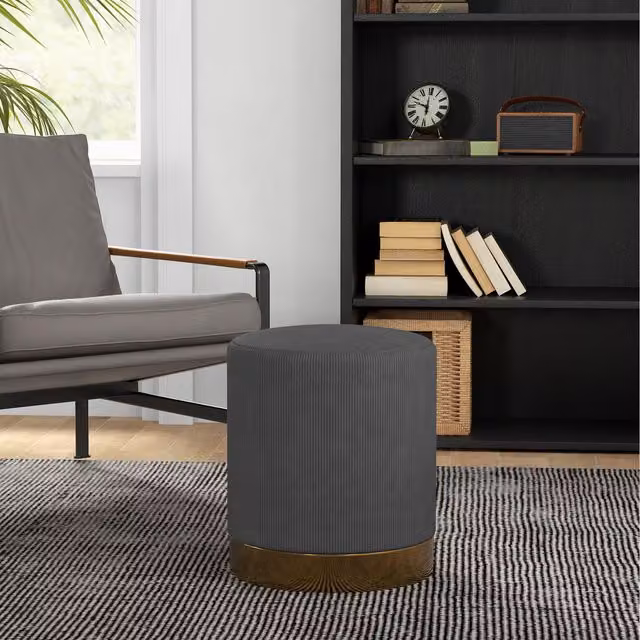 HOMCOM Round Upholstered Foot Stool with Padded Seat in Dark Grey