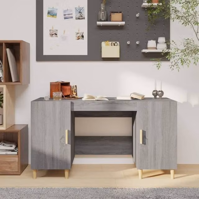 Berkfield Home Computer Desk in Grey Sonoma, W/D/H: 140 x 50 x 75 cm
