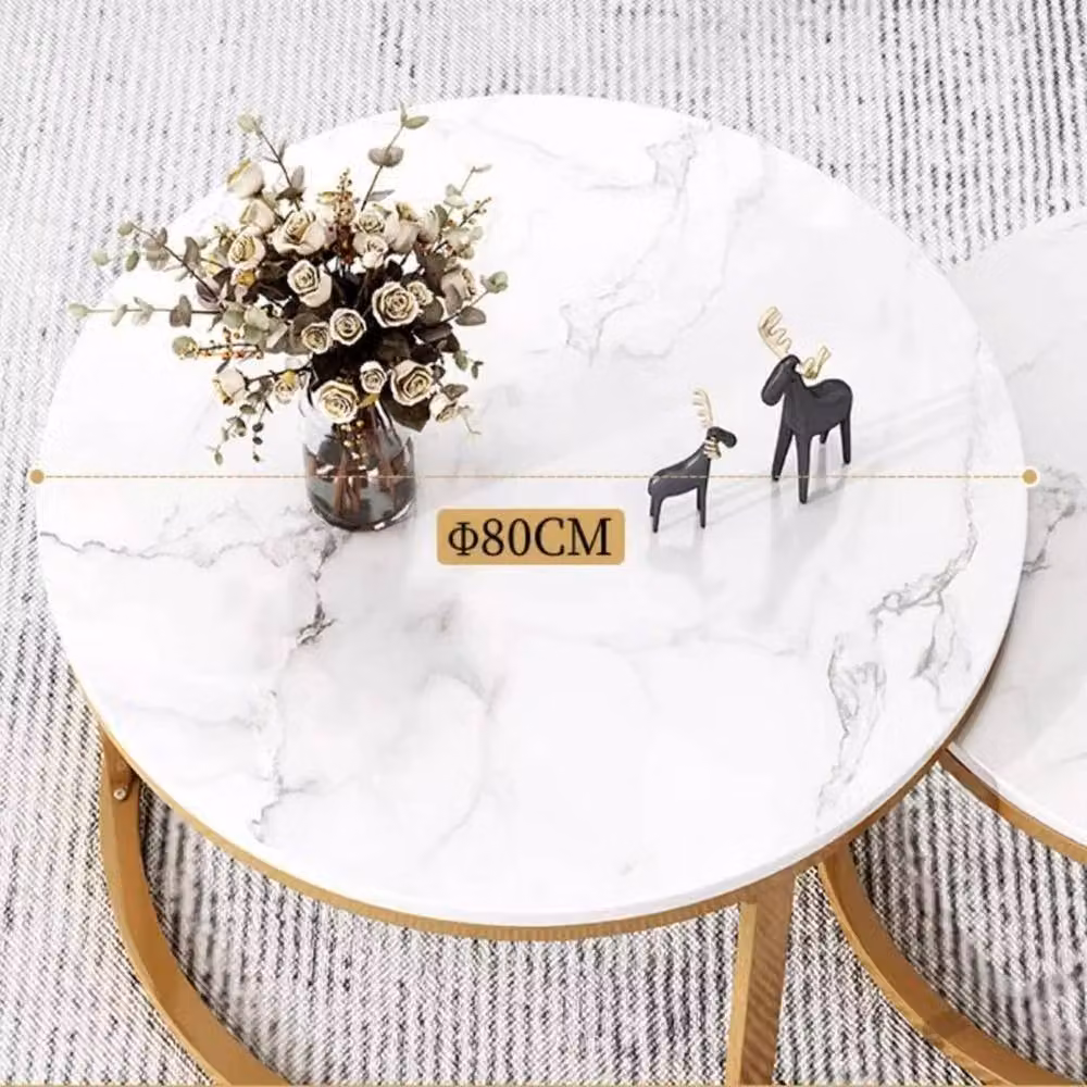 VOGREX White Round Nesting Coffee Table Set of 2 with Glossy Wood Tops and Sled Base – 2