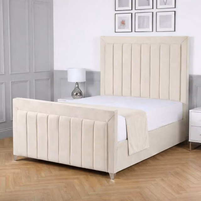 Living Comfort Bedz Elara Upholstered Fabric Gas Lift Storage Bed in Beige, W/D/H: 180 x 200 cm