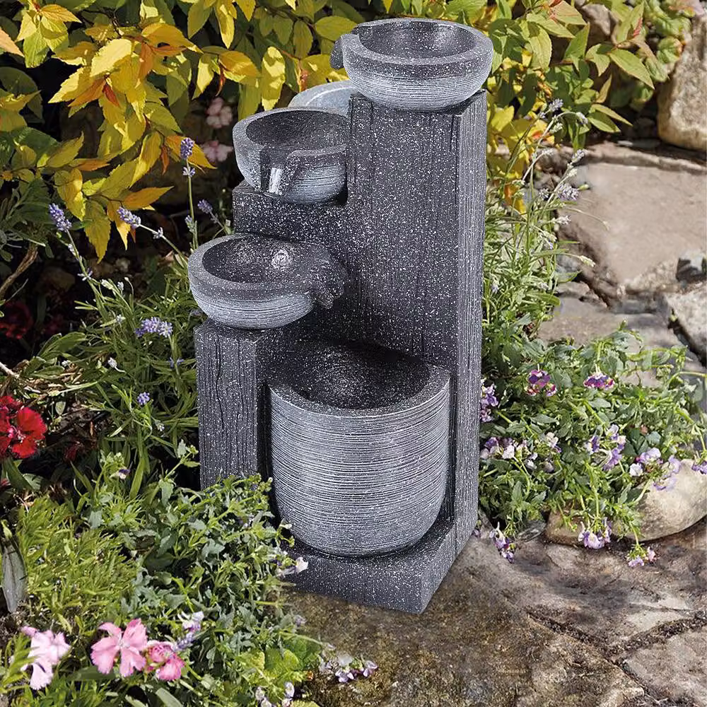 Living and Home Solar-Powered Outdoor Water Fountain Rockery Decor in Brown, Grey and Multicolour, W/D/H: 25.5 x 58.0 x 20.0 cm – 3