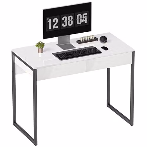 HOMCOM High Gloss Minimalist Computer Desk in White and Black, W: 100 cm x D: 50 cm x H: 75 cm – 1