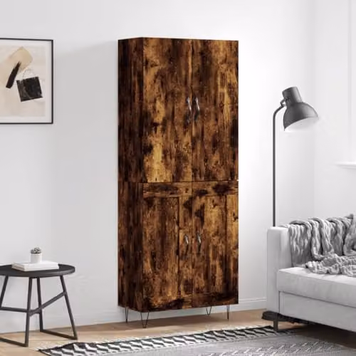 vidaXL Highboard in Smoked Oak, Brown Industrial Style with Hinged Doors, W/D/H: 69.5 x 34 x 180 cm – 2