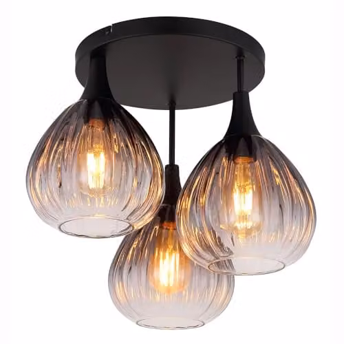 Netlighting Globo Lighting Modern Round Ceiling Light with 3 Transparent Glass Shades in Black, Diameter: 44 cm – 1