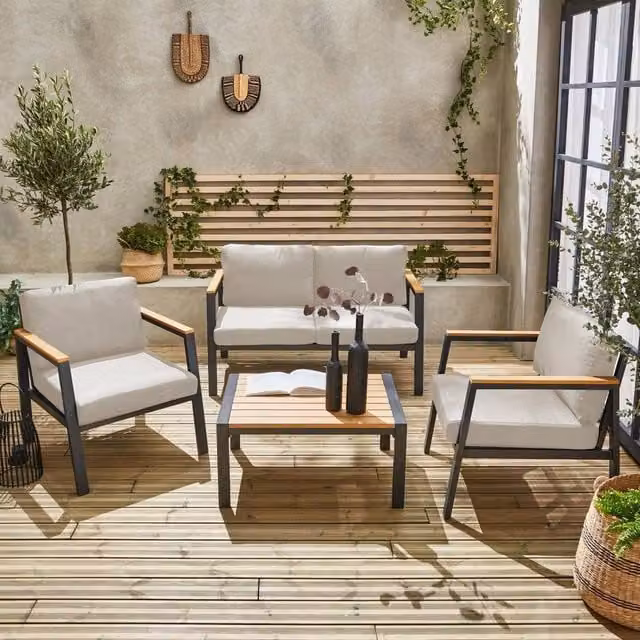 Sweekeek 4-Seater Aluminium and Polywood Garden Sofa Set in Beige – 1