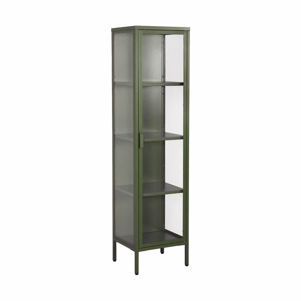 sweeek Industrial Green Steel and Tempered Glass Sideboard Display Cabinet with Glass Doors, H 160 x W 40 x D 35 cm – 2