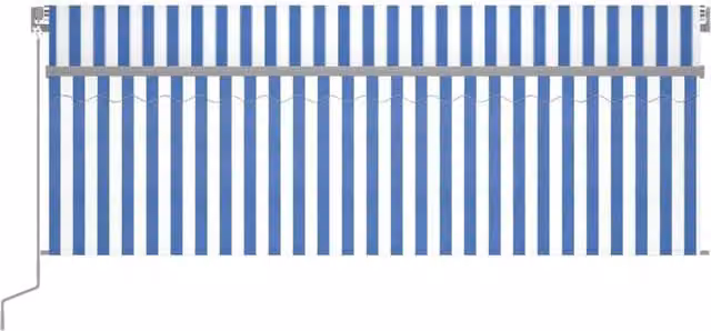 Berkfield Home Manual Retractable Folding Arm Awning with Blind, Blue and White Striped, W: 400 cm, D: 300 cm – 1