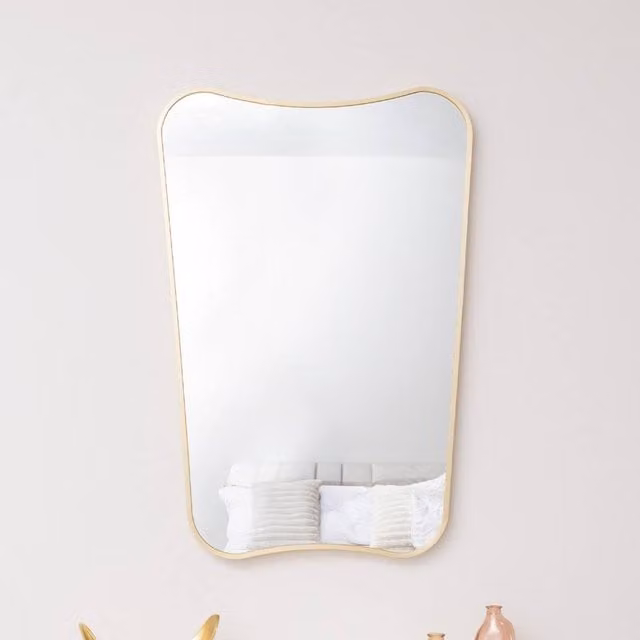 Melody Maison Gold Asymmetrical Metal Framed Wall Mirror, W: 54 cm, H: 80 cm – 1