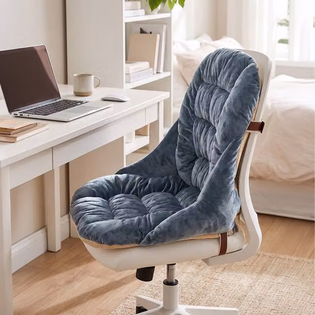 Livingandhome Ergonomic Quilted Plush Seat Cushion with Non-Slip Base and Removable Washable Cover, Black and Grey