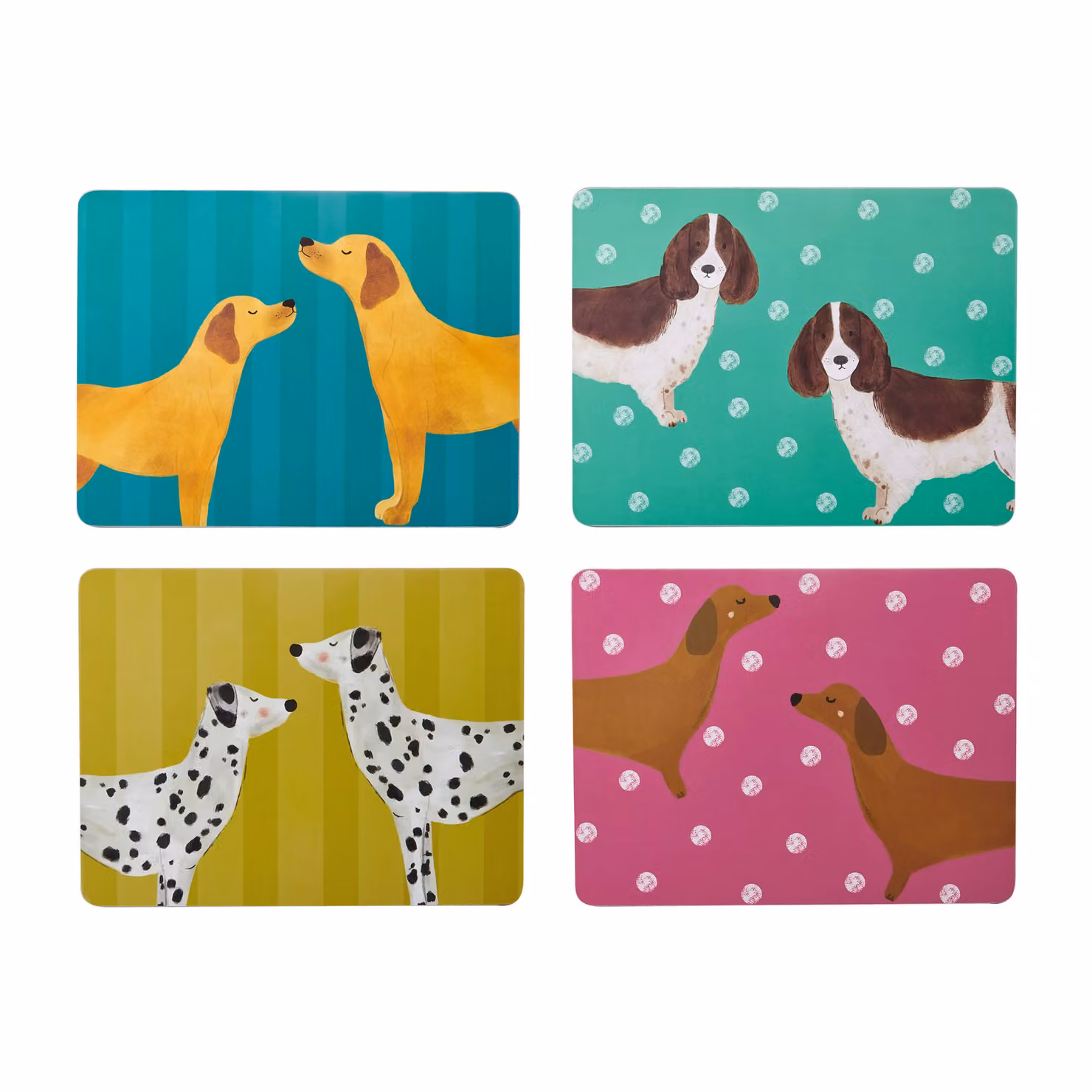 Creative Tops Set of 4 Puppy Pals Dog Design Cork Backed Rectangular Placemats, Pink and Green, W: 30 cm, D: 22 cm, H: 1.5 cm – 2