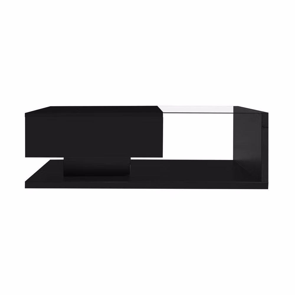 Merax Modern High-Gloss Black Coffee Table with Tempered Glass and LED Lights, W/D/H: 105 x 32.5 x 32.5 cm – 5