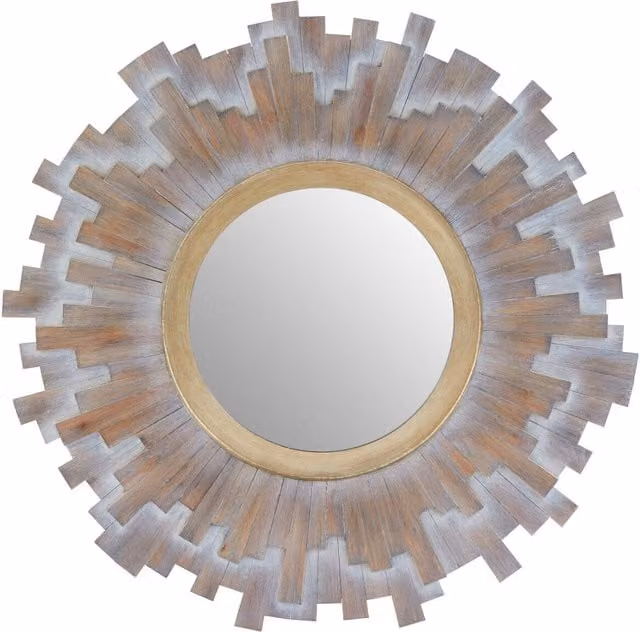 Orsina Sunburst Multilevel Geometric Wooden Wall Mirror in Grey – 1
